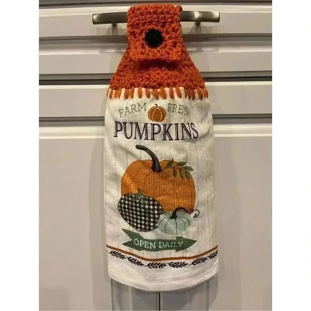 Crochet Top Kitchen Towel- Farm Fresh Pumpkins open daily